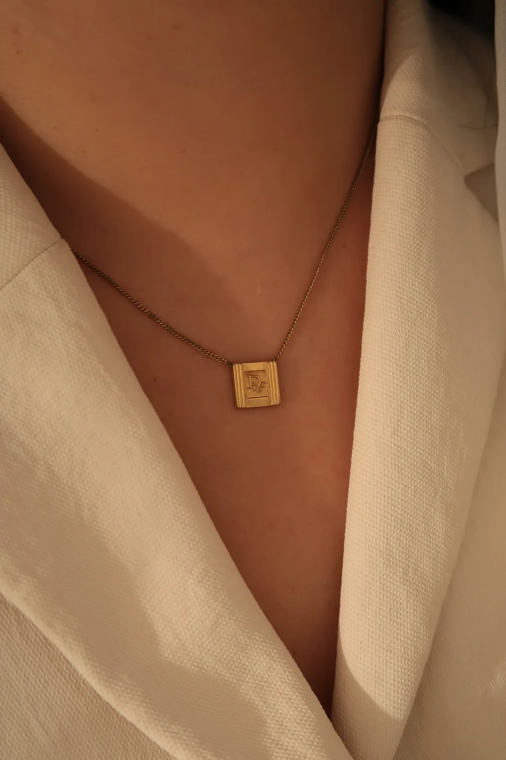 Authentic Vintage Dior Gold Square Pendant Necklace — LUXE